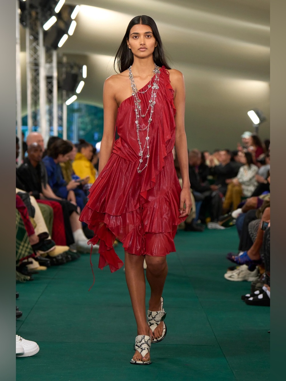Burberry New One Shoulder Ruffled Midi Dress In Red Size US 6 $3,088 Italy Made